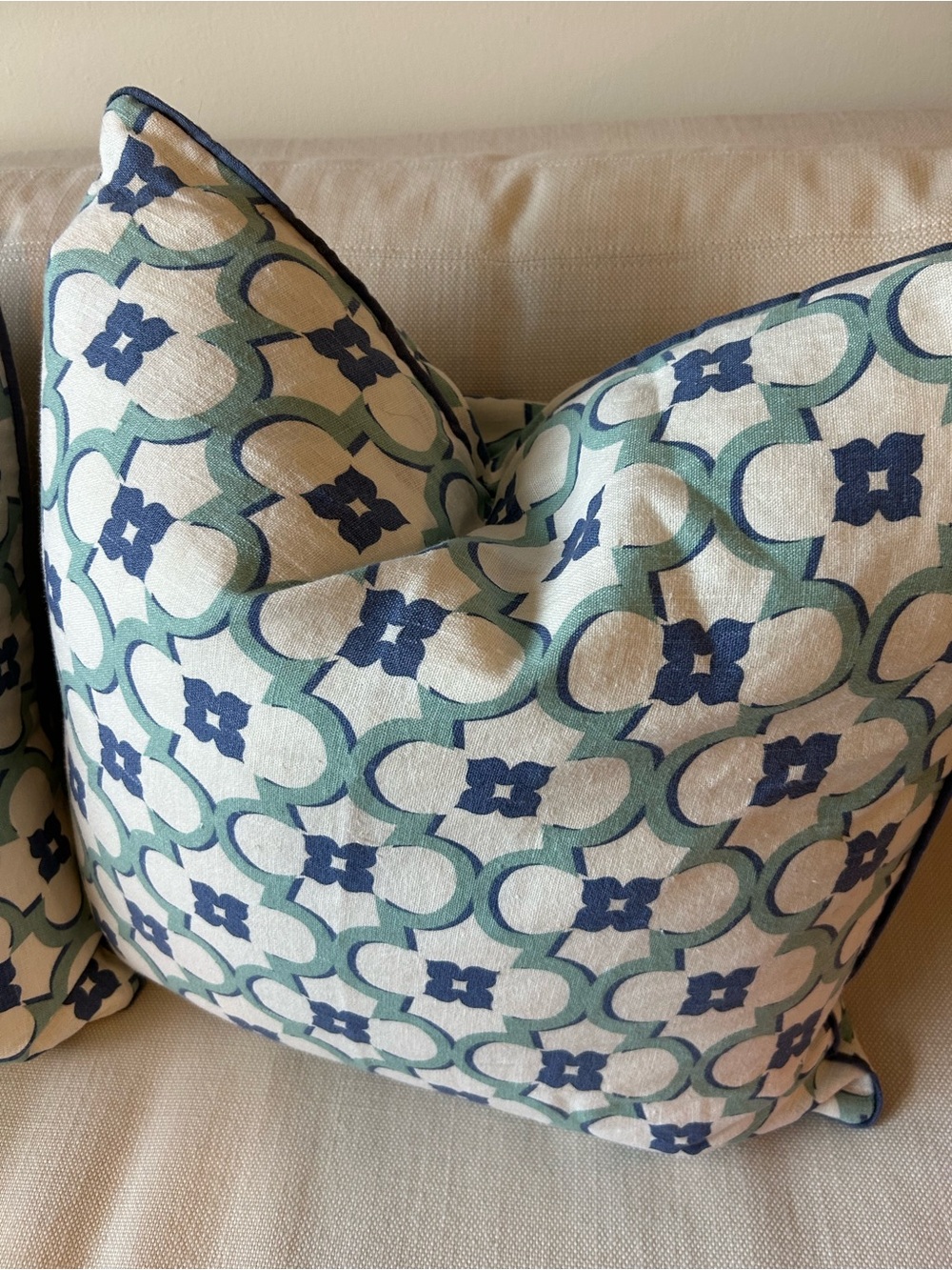 QUATRINE 22” Down-Filled Linen Geometric Pattern Custom-Made Pillow